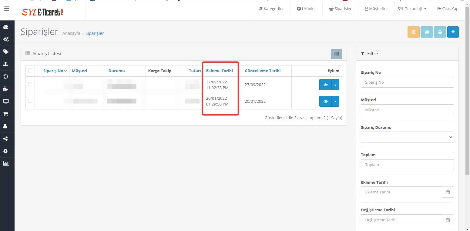 Sipariş Saat Ekleme
