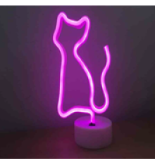 Neon Işıklı Kedi Lamba USB+Pil