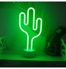 Neon Işıklı Kaktüs Masa Gece Lambası USB+Pil