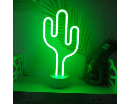Neon Işıklı Kaktüs Masa Gece Lambası USB+Pil Neon Işıklı Kaktüs Masa Gece Lambası USB+Pil