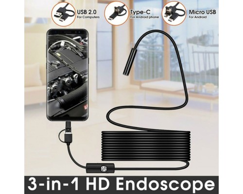 Endoskop 3 in 1 Yılan Kamera USB Micro Usb Type-C 2M Sert Kablo Endoskop 3 in 1 Yılan Kamera USB Micro Usb Type-C 2M Sert Kablo