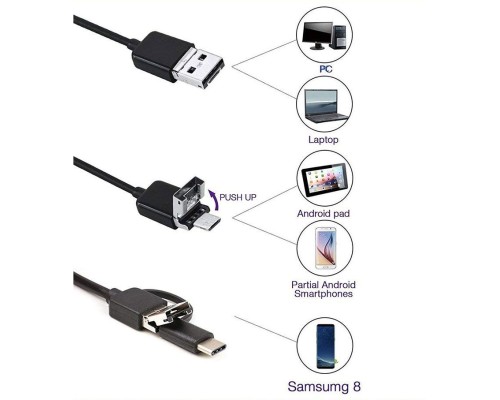 Endoskop 3 in 1 Yılan Kamera USB Micro Usb Type-C 2M Sert Kablo Endoskop 3 in 1 Yılan Kamera USB Micro Usb Type-C 2M Sert Kablo