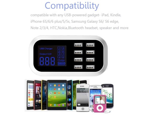 LCD Ekranlı 8 Port USB Hızlı Şarj Ünitesi LCD Ekranlı 8 Port USB Hızlı Şarj Ünitesi