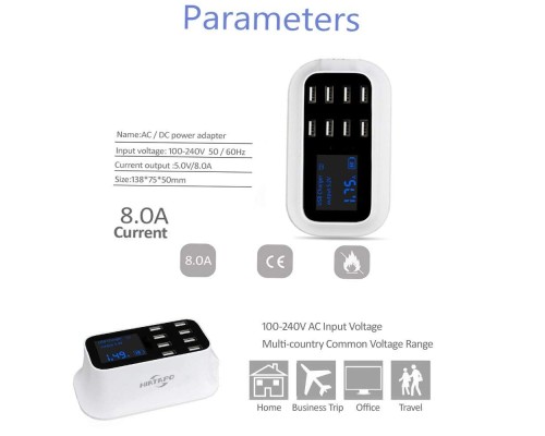 LCD Ekranlı 8 Port USB Hızlı Şarj Ünitesi LCD Ekranlı 8 Port USB Hızlı Şarj Ünitesi