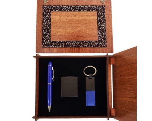 Ahşap Kutulu Mavi Kalem Anahtarlık ve Çakmak Set Ahşap Kutulu Mavi Kalem Anahtarlık ve Çakmak Set
