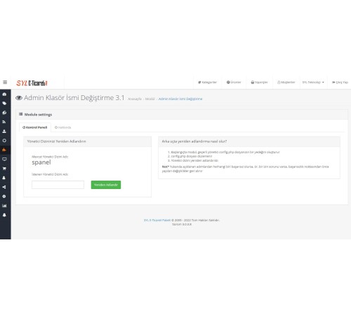 opencart-module-Admin Klasör Gizleme