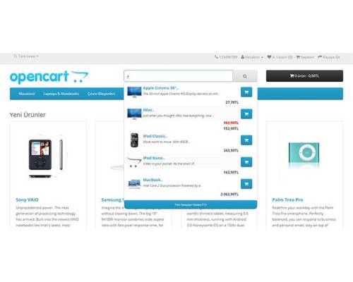 opencart-module-Ajax Arama Modülü
